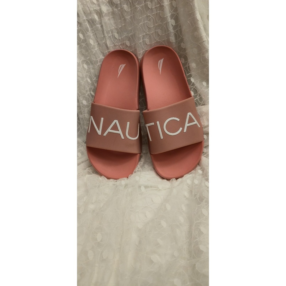 NAUTICA WOMENS COMFORTABLE PINK ATHLETIC SLIDES SIZE 9